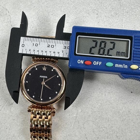 Fossil Watch Womens 28mm Rose Gold Tone Black Glitter Dial Star New Battery - Picture 9 of 10